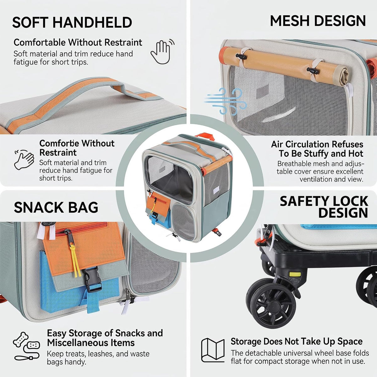 Cat Carrier with Wheels,Foldable Rolling Pets Carrier