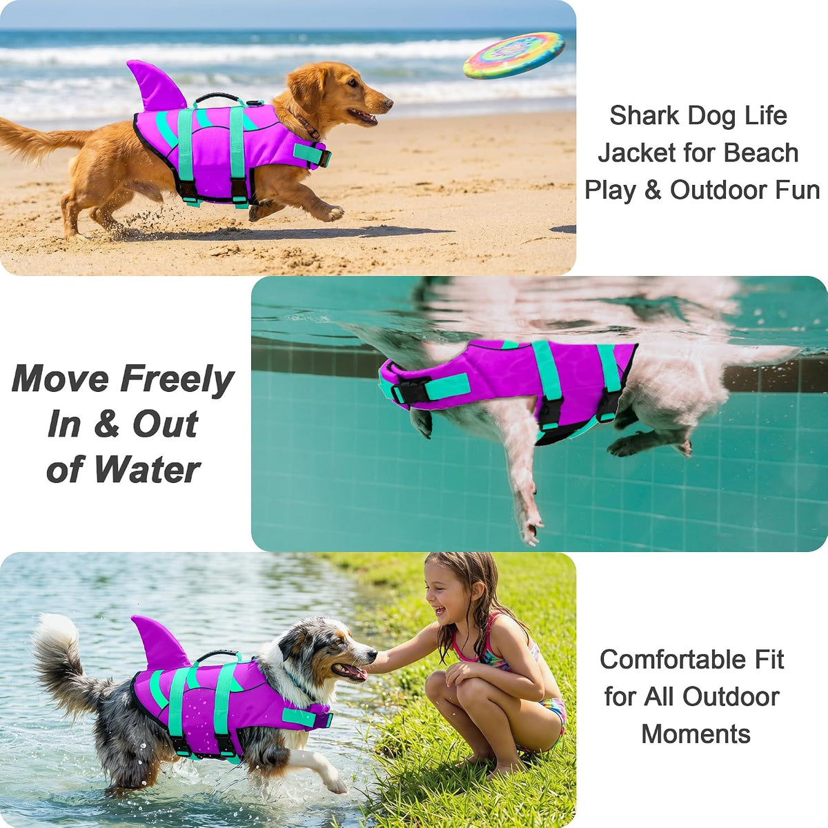 Fragralley Shark Dog Life Jacket, Easy to Put on Dog Life Vest for Swimming and Boating, Vibrant & Adjustable Dog Life P