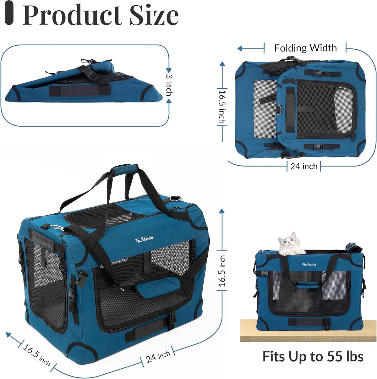 Extra Large Cat Carrier for 2 Cats, Collapsible Soft Sided Pet XL Crate for Large Mudium Big Cat 20lbs+, Car Travel Port