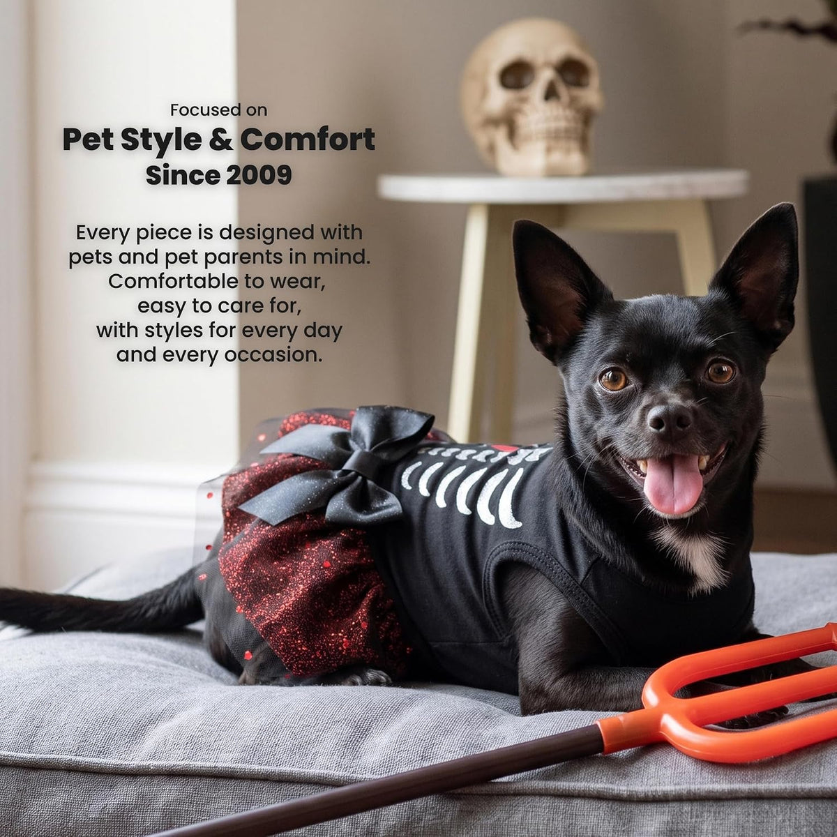 Fitwarm Halloween Skeleton Dog Dress, Funny Dog Halloween Costumes, Doggy Clothes for Small Dogs Girl, Pet Apparel, Blac