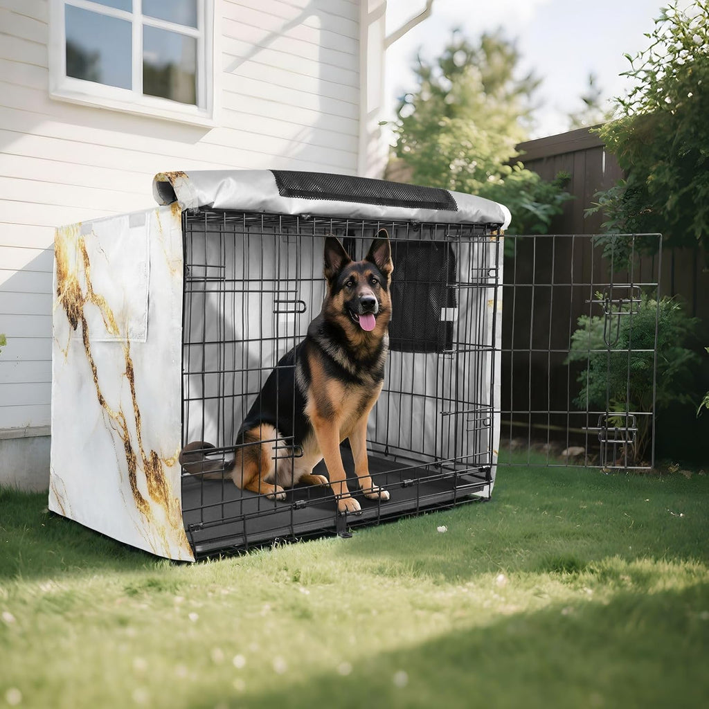 YETTASBIN White Gold Marble Dog Crate Cover, Universal Fits 36 Inch Wire Cages