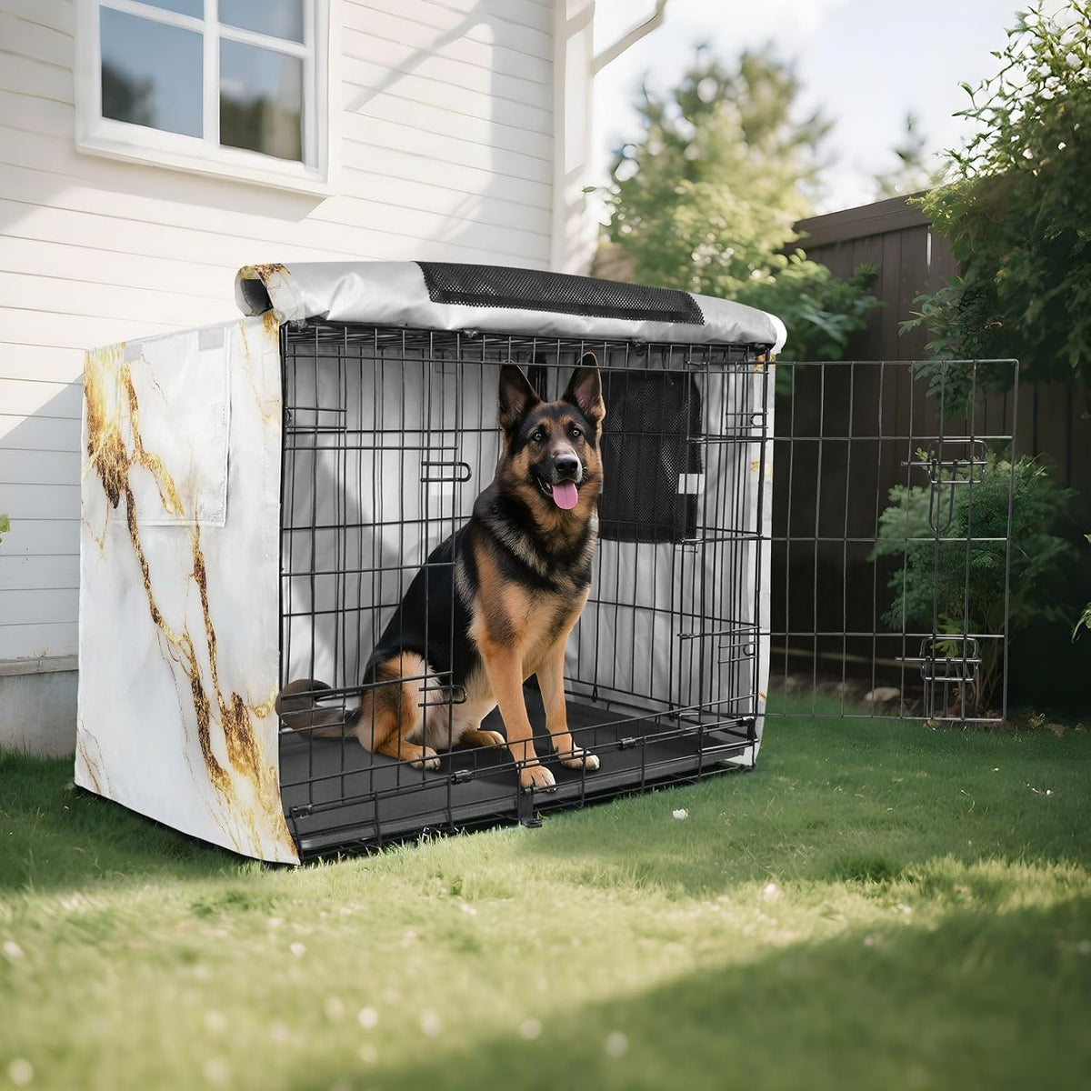 YETTASBIN White Gold Marble Dog Crate Cover, Universal Fits 36 Inch Wire Cages