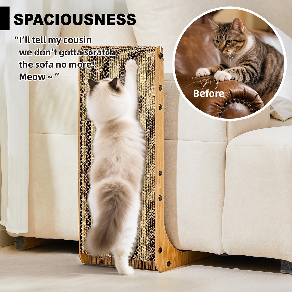 Markarbarka 23.6 IN L-Shaped Cardboard Cat Scratcher, 2-Pack for Indoor Cat