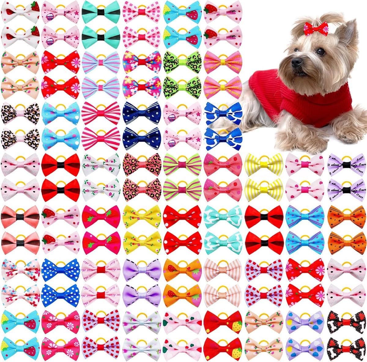 Small Dog Hair Bows with Rubber Bands for Small Medium Dogs