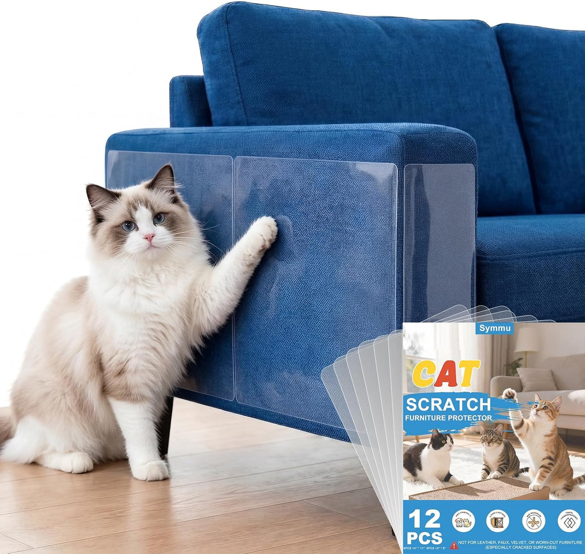12PCS Symmu No Pins Anti Cat Scratch Furniture Protector for Fabric Sofa