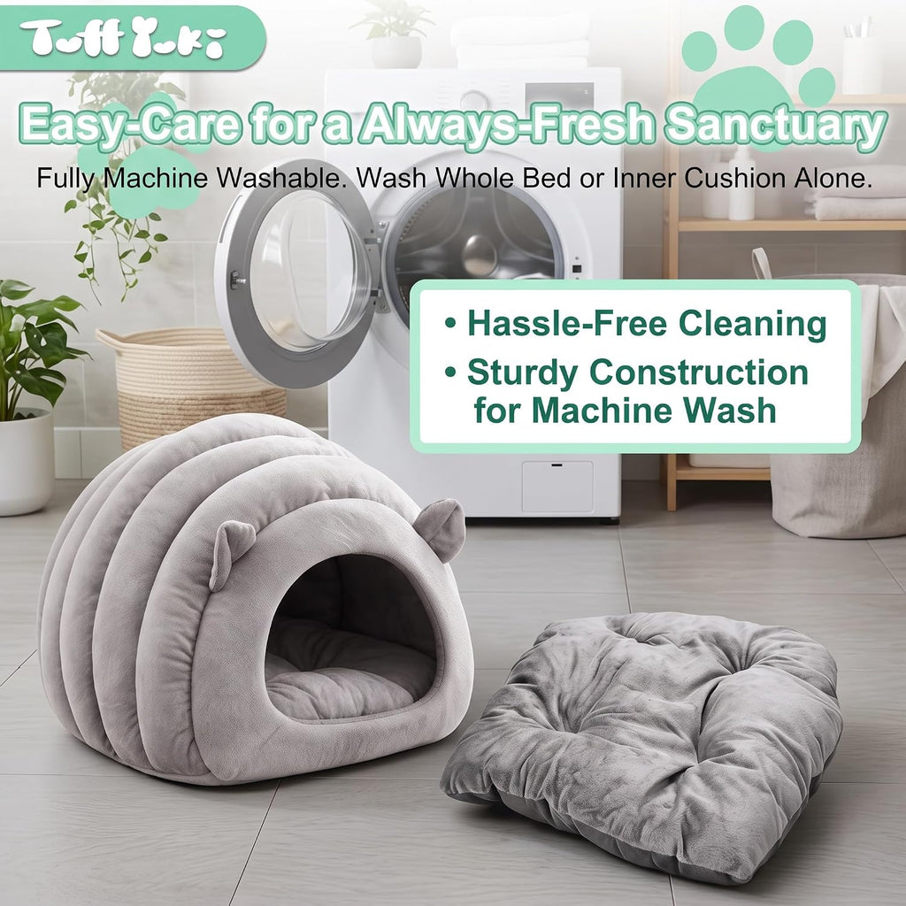 Cat Cave Bed, Orthopedic Memory Foam Anti Anxiety Cat Bed for Indoor Cats, Cozy Plush Caterpillar Tunnel Cat Bed, Non Sl
