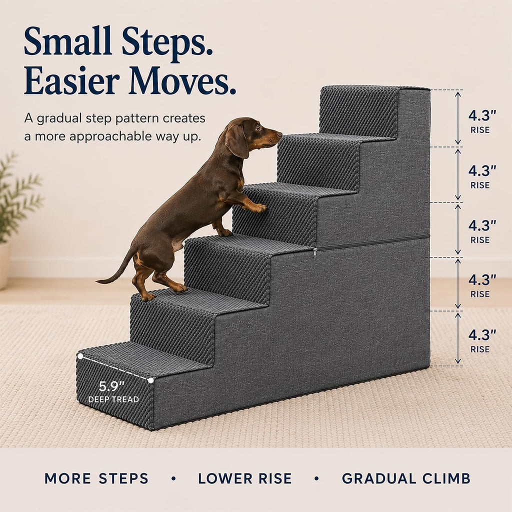 28" H Dog Stairs for Small and Medium Dogs 6-Step Ramps for High Beds and Couch Non-Slip Extra Wide Pet Stairs for Old D