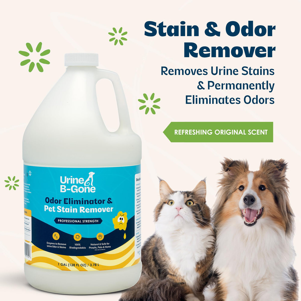 Urine B-Gone Enzyme Cleaner for Human, Cat & Dog Urine, Original, 1 Gallon