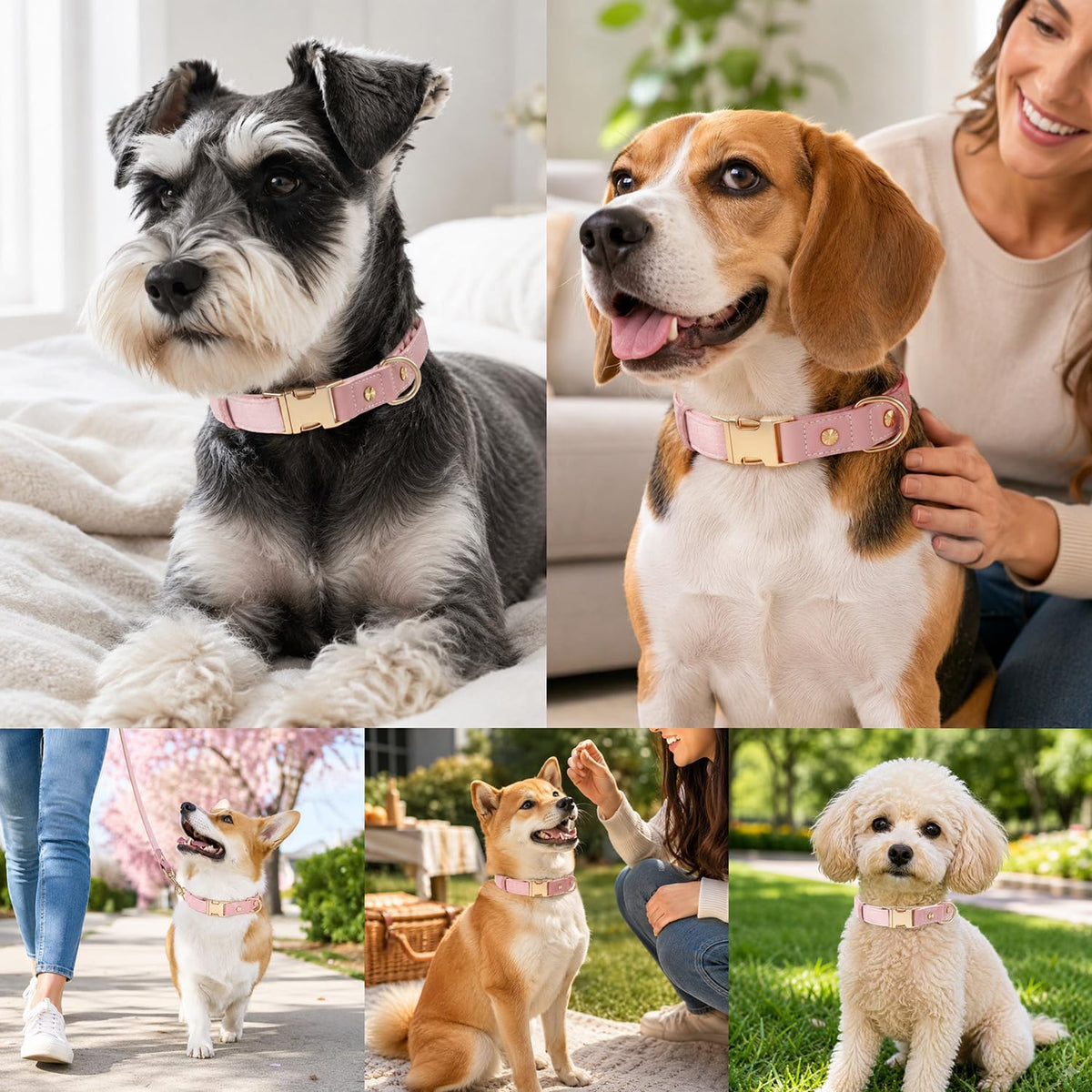 PU Leather Dog Collars for Small Dogs,Classic Adjustable Pink Dog Collars with Quick Release Metal Buckle,Easy Clean and