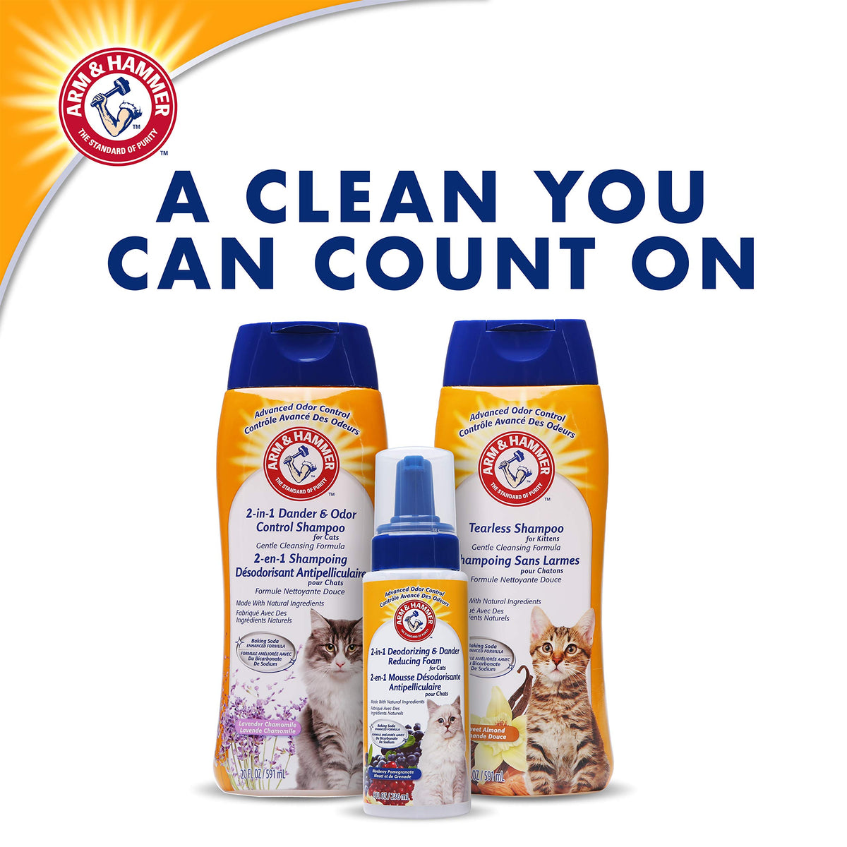 Arm & Hammer Cat Shampoo, 2-in-1 Deodorizing, Dander Reducing, 20 Fl Oz