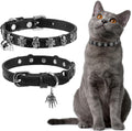 Leather Cat Collar for Girl Boy Cats,Black(Skull)