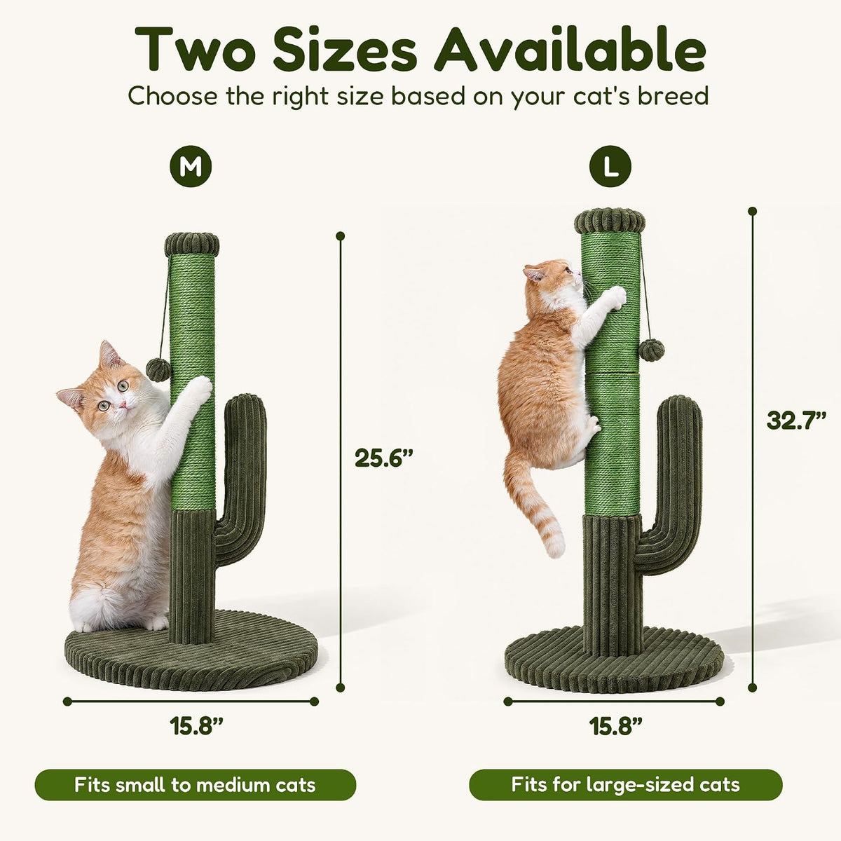 Cactus Cat Scratching Post, Natural Sisal Cat Scratcher with Toy