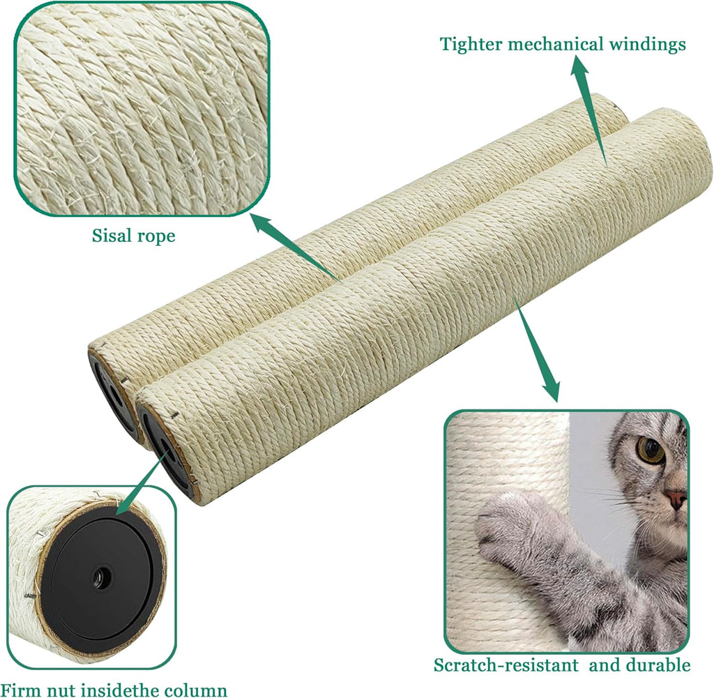 Cat Scratching Post Replacement Pole, 2 PCS 15.7in Cat Tree Replacement Post, Natural Sisal Cat Tree Replacement Parts w