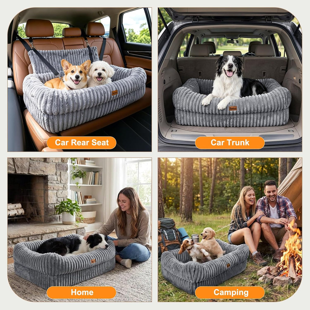 Pawaboo Dog Car Seat Bed, Memory Foam Booster for Medium/Large Dogs, Gray