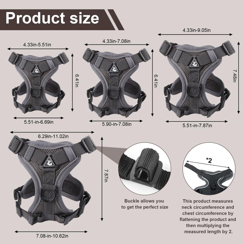 Wanheart Cat Harness and Leash, Adjustable Mesh Vest，Grey, S