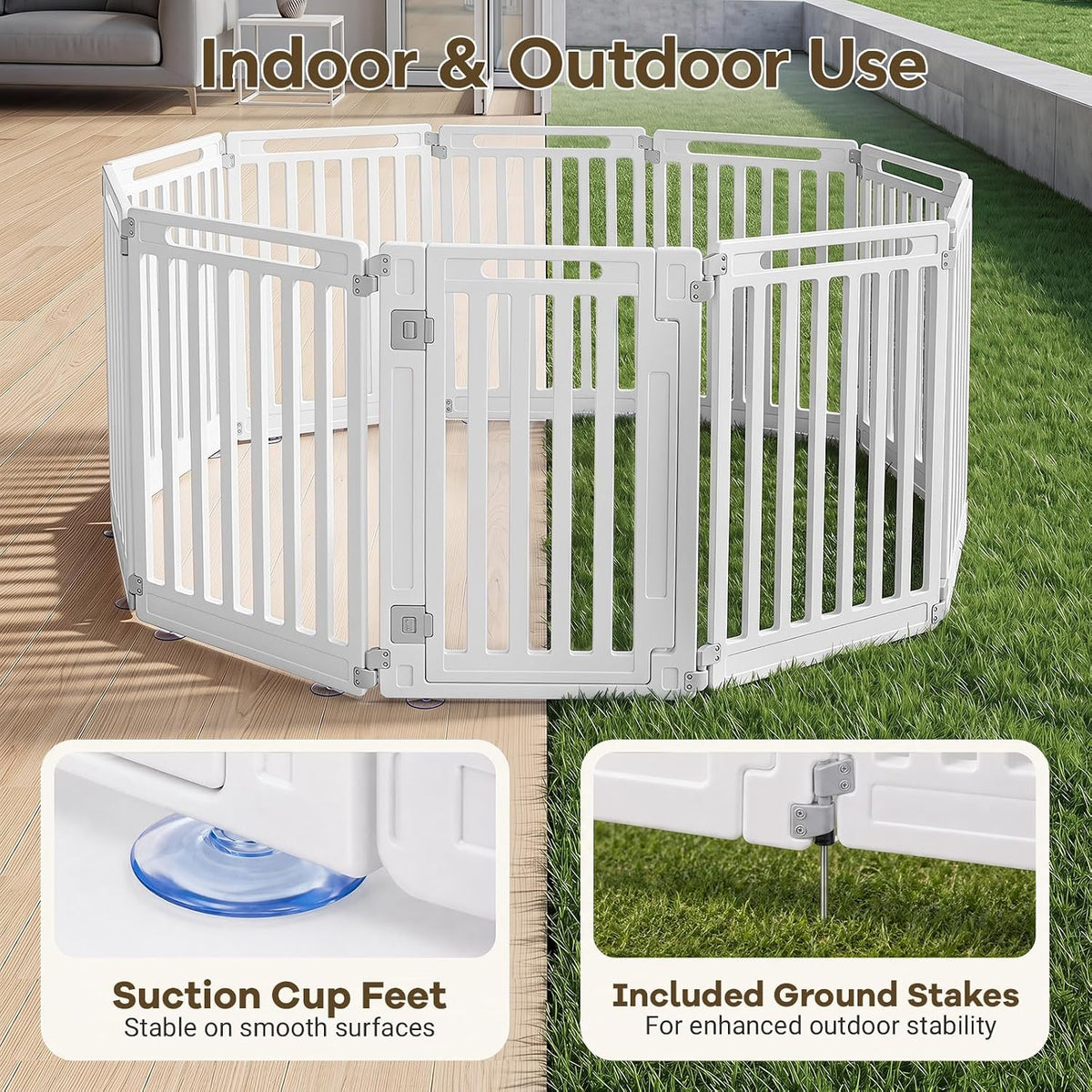 GIANTEX 10 Panel Dog Playpen, 32'' Plastic Pet Fence, Lockable Door, White