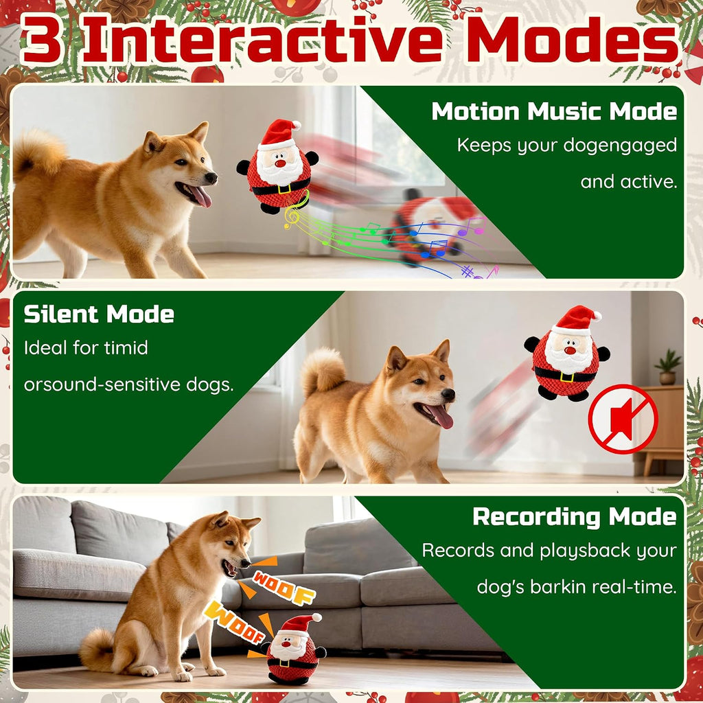 Interactive Moving Christmas Dog Toy, Rechargeable Automatic Jumping Squeaky Puppy Toy with Recording & Music Modes, Sel