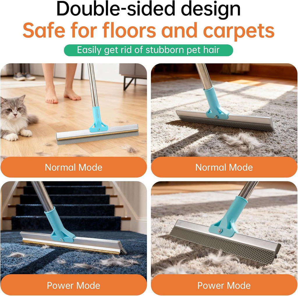 Carpet Rake for Pet Hair Removal Tool, 2 in 1 TPU and Copper Rake Teeth Uproot Clean Hair Remover with 63’’ Adjustable L