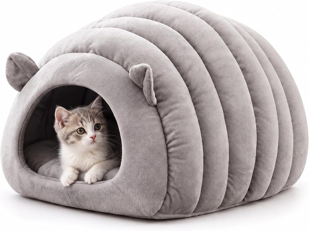 Cat Cave Bed, Orthopedic Memory Foam Anti Anxiety Cat Bed for Indoor Cats, Cozy Plush Caterpillar Tunnel Cat Bed, Non Sl