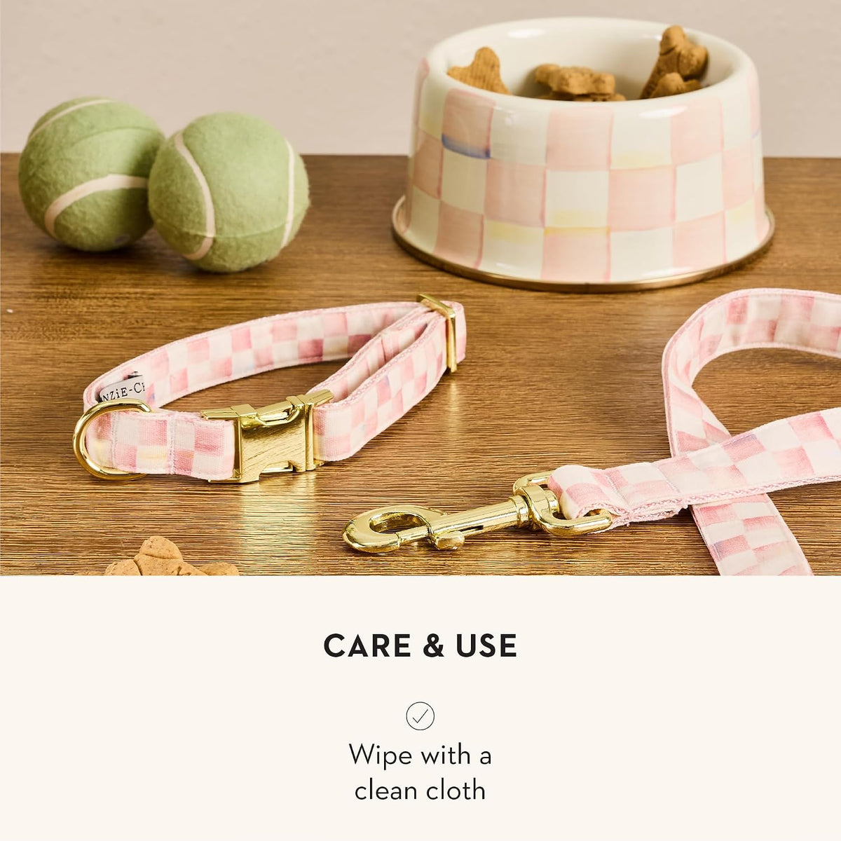 MACKENZIE-CHILDS Dog Leash, 60" Long, Pink-and-White Rosy Check