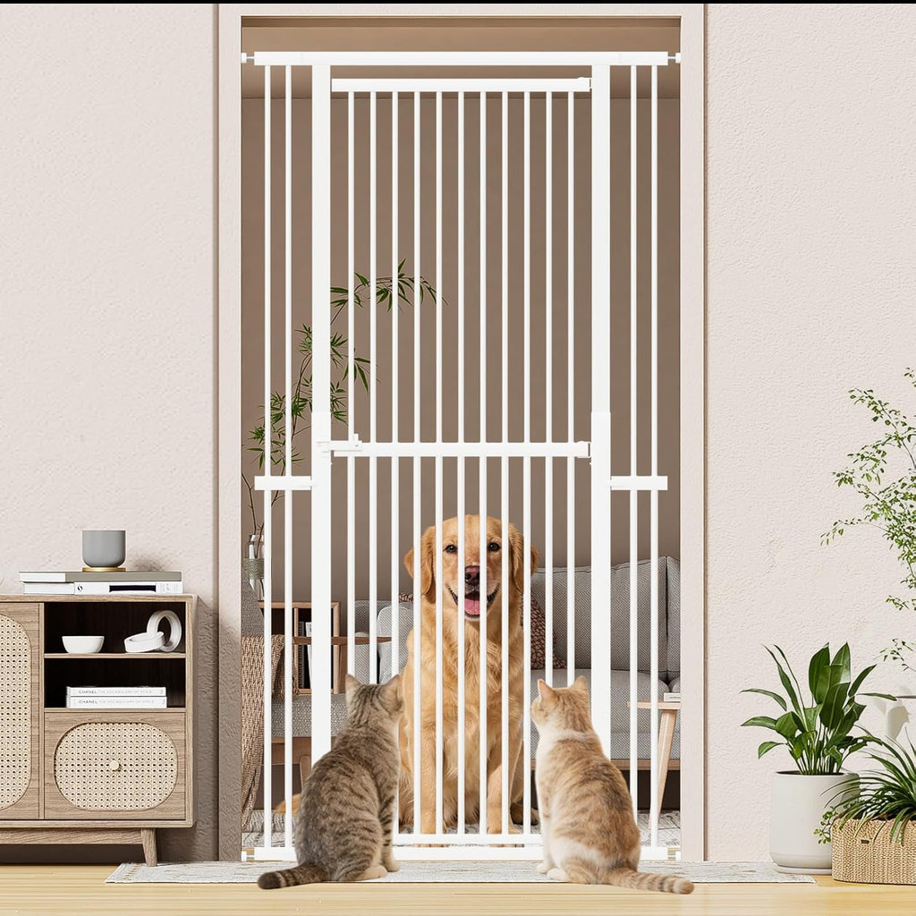 51"-87" Extra Tall Pet Gate for Cats, 29.5"-40.5" Wide Pressure Mounted No-Drilling Safety Dog Gate, Metal Walk-Thru Bar