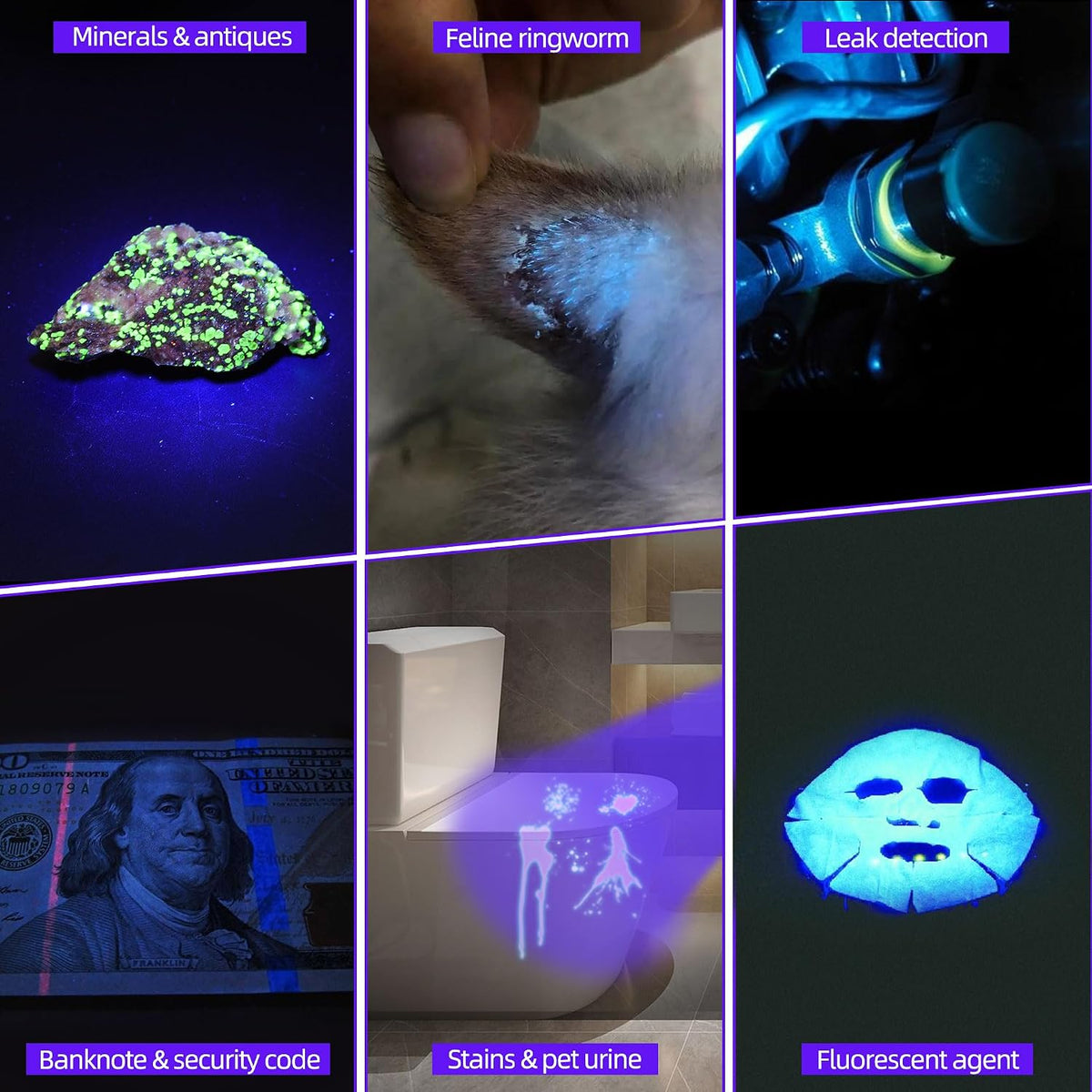 DARKBEAM UV Flashlight 365nm Filtered Black Light Woods Lamps 20W 3 LEDs
