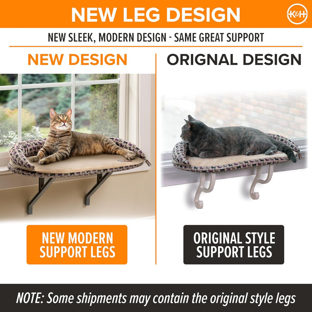 K&H PET PRODUCTS Deluxe Kitty Sill with Removable Bolster Tan/Kitty Print 14 X 24 Inches