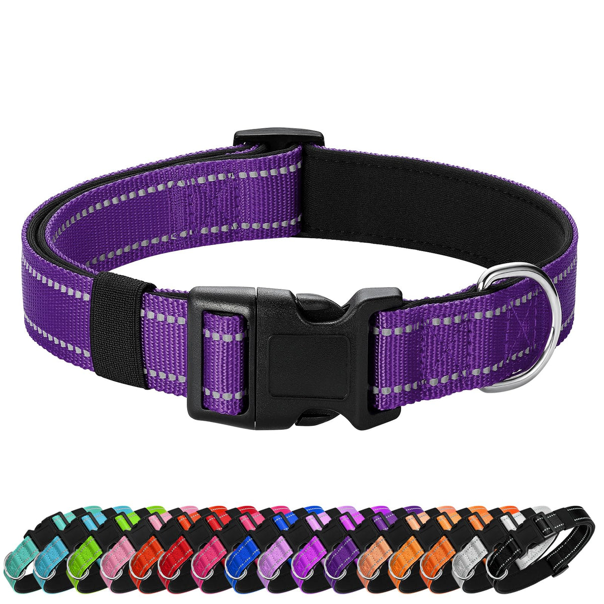 PenSeepet Reflective Dog Collar, Adjustable Nylon for Medium Dogs,Purple