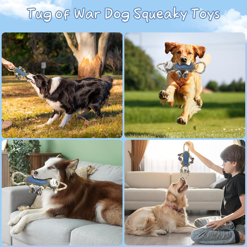 BUYPOW Funny Plush Dog Chew Toys, Squeaky Dog Toys, Interactive Tug of War Puppy Toys, Stuffed Dog Toys for Small, Mediu