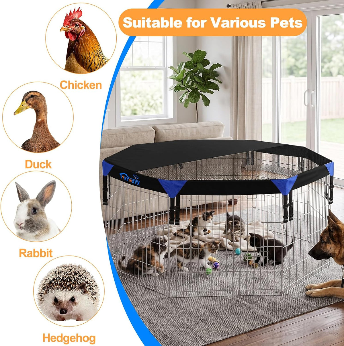24'' Dog Pen Top Cover Only, Heavy Duty 840D Half Octagonal Mesh