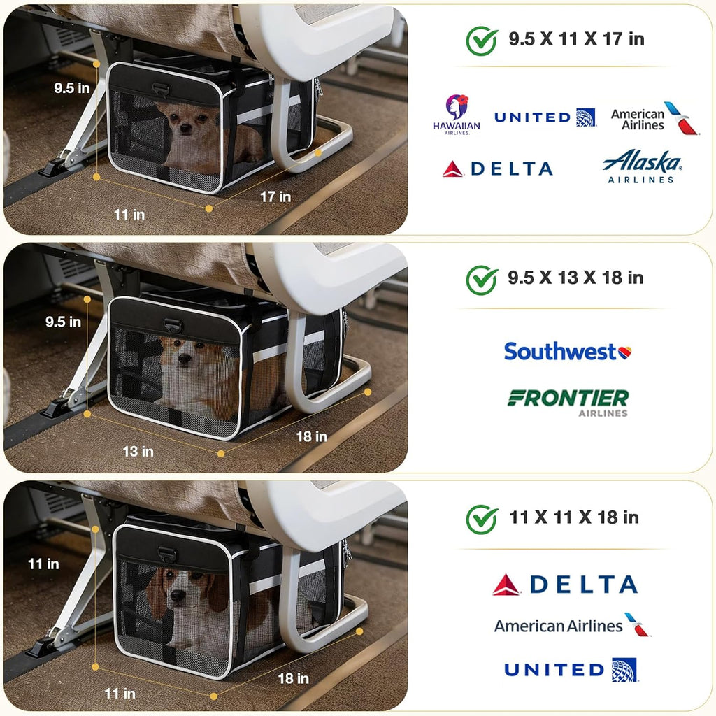 Lekereise Top-Expandable Pet Carrier 18x13x9.5 Inch Southwest Frontier Airline Approved Soft Sided Underseat to 15lbs Tr