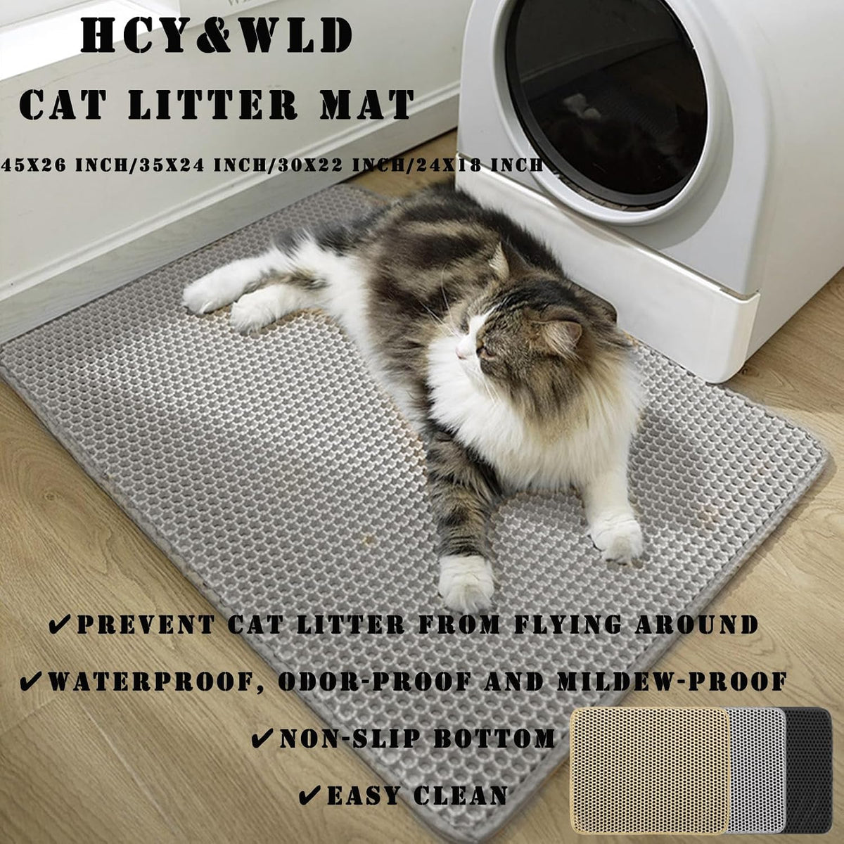 Cat Litter Mat, Double Layer Cat Litter Box Mat (35x24 Inch, Khaki)