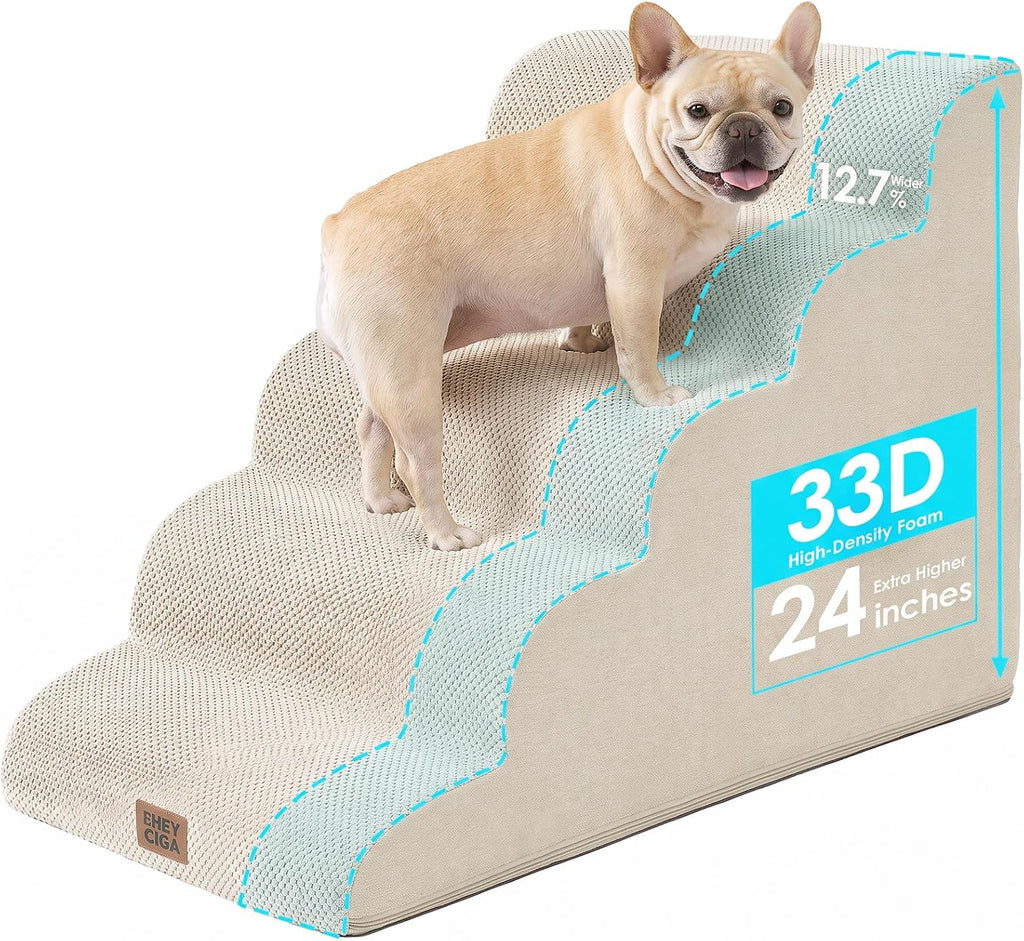 EHEYCIGA Extra Wide Dog Stairs for Large Dogs, 24.4"H Pet Step, Beige