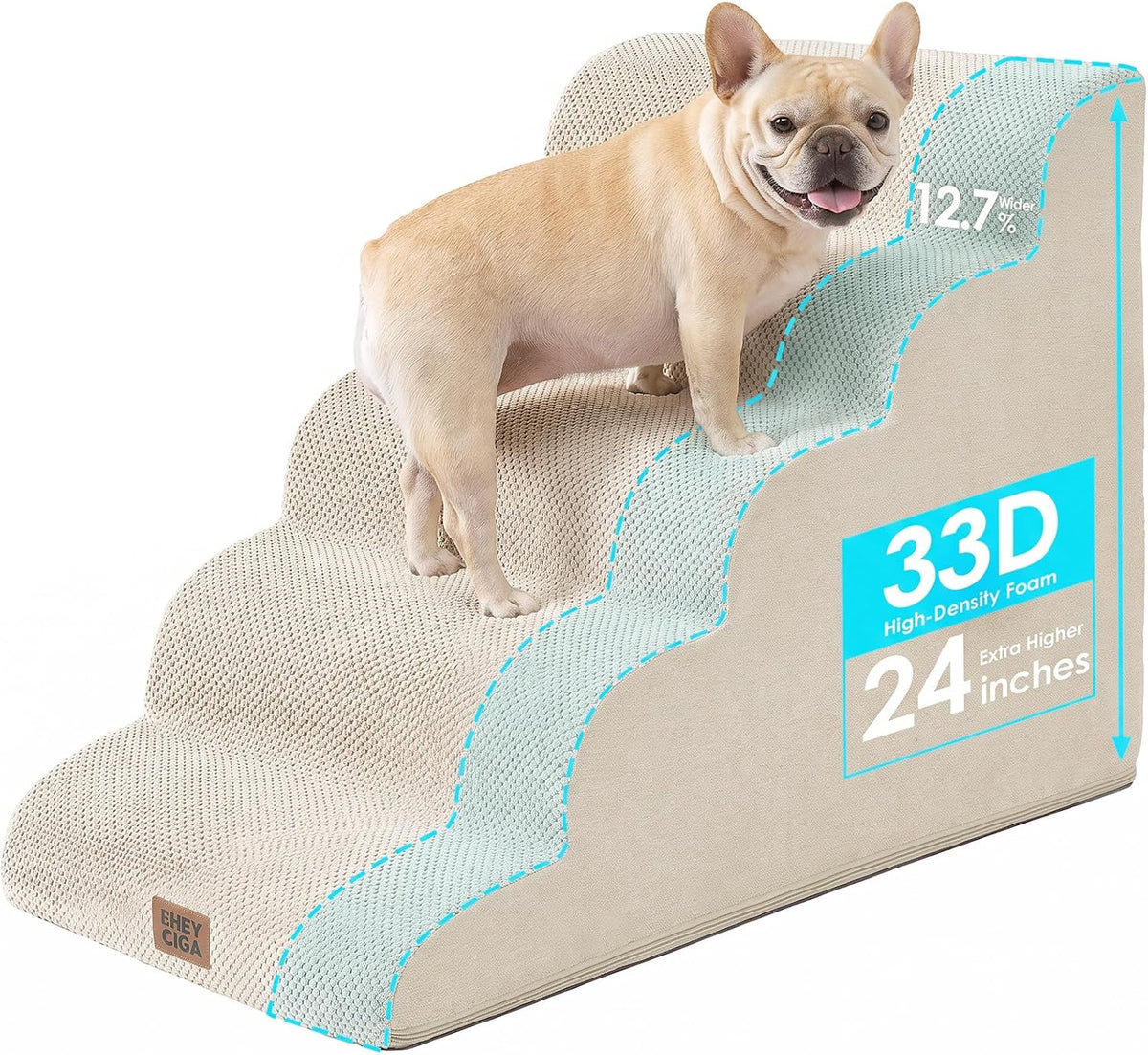 EHEYCIGA Extra Wide Dog Stairs for Large Dogs, 24.4"H Pet Step, Beige