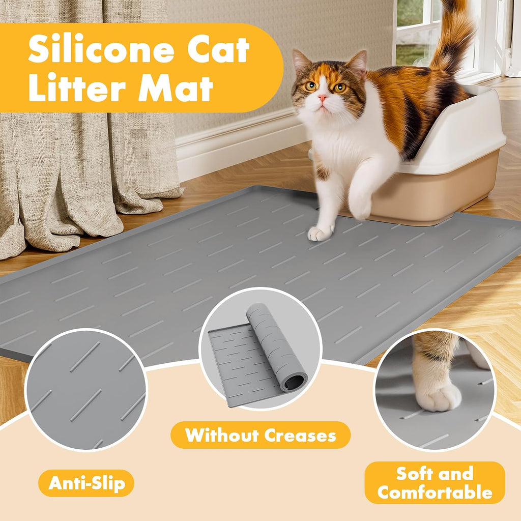 Pieviev Extra Large Silicone Litter Box Mat, Easy to Clean, 40'' x 28''