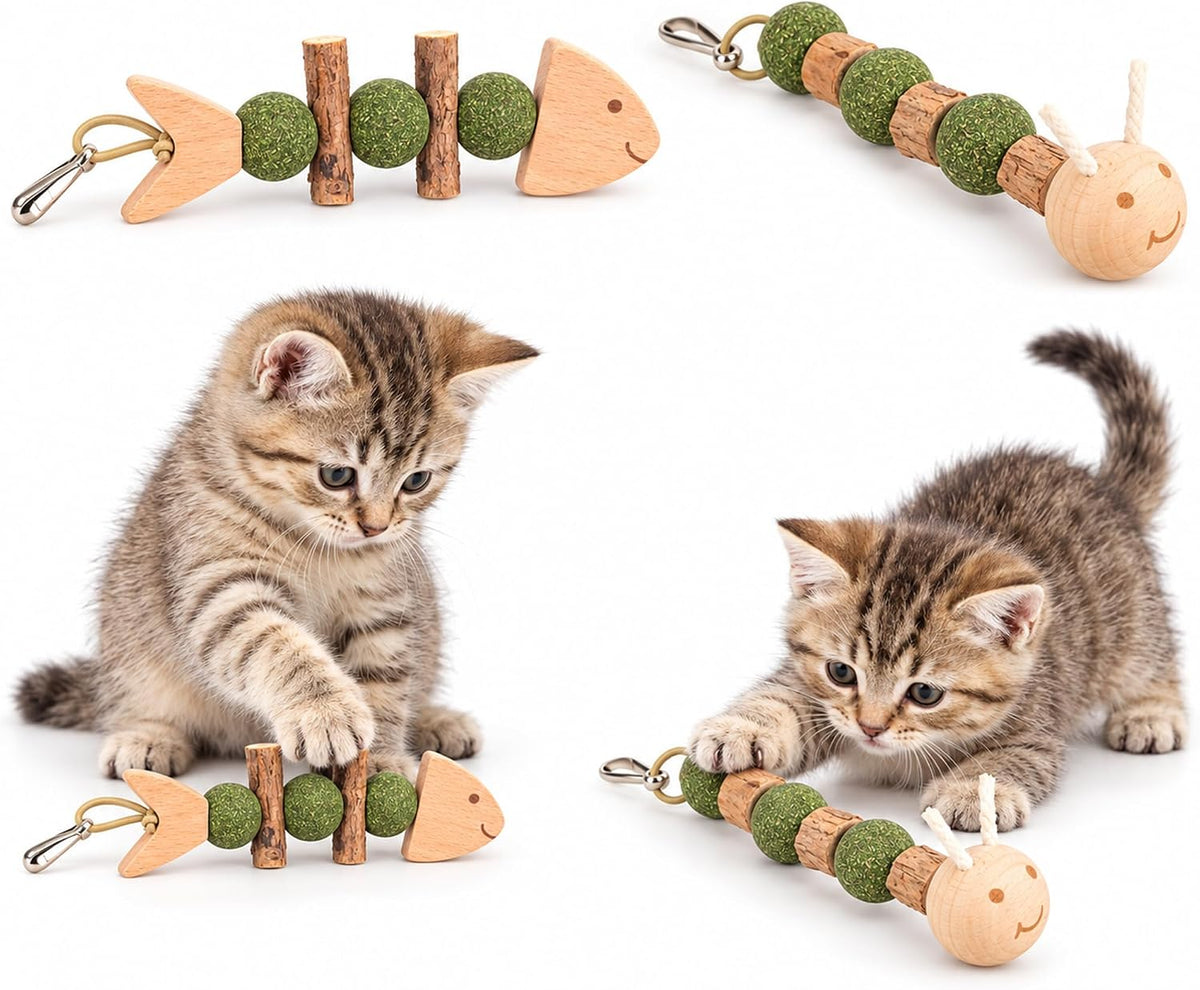 Interactive Cat Toys with Natural Catnip&Silvervine,Fish＆Caterpillars Set