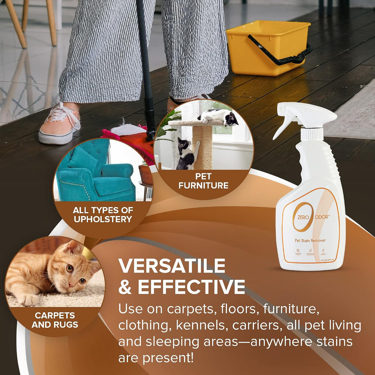 Zero Odor Pet Stain Remover & Odor Eliminator Spray for Carpet, 16 oz