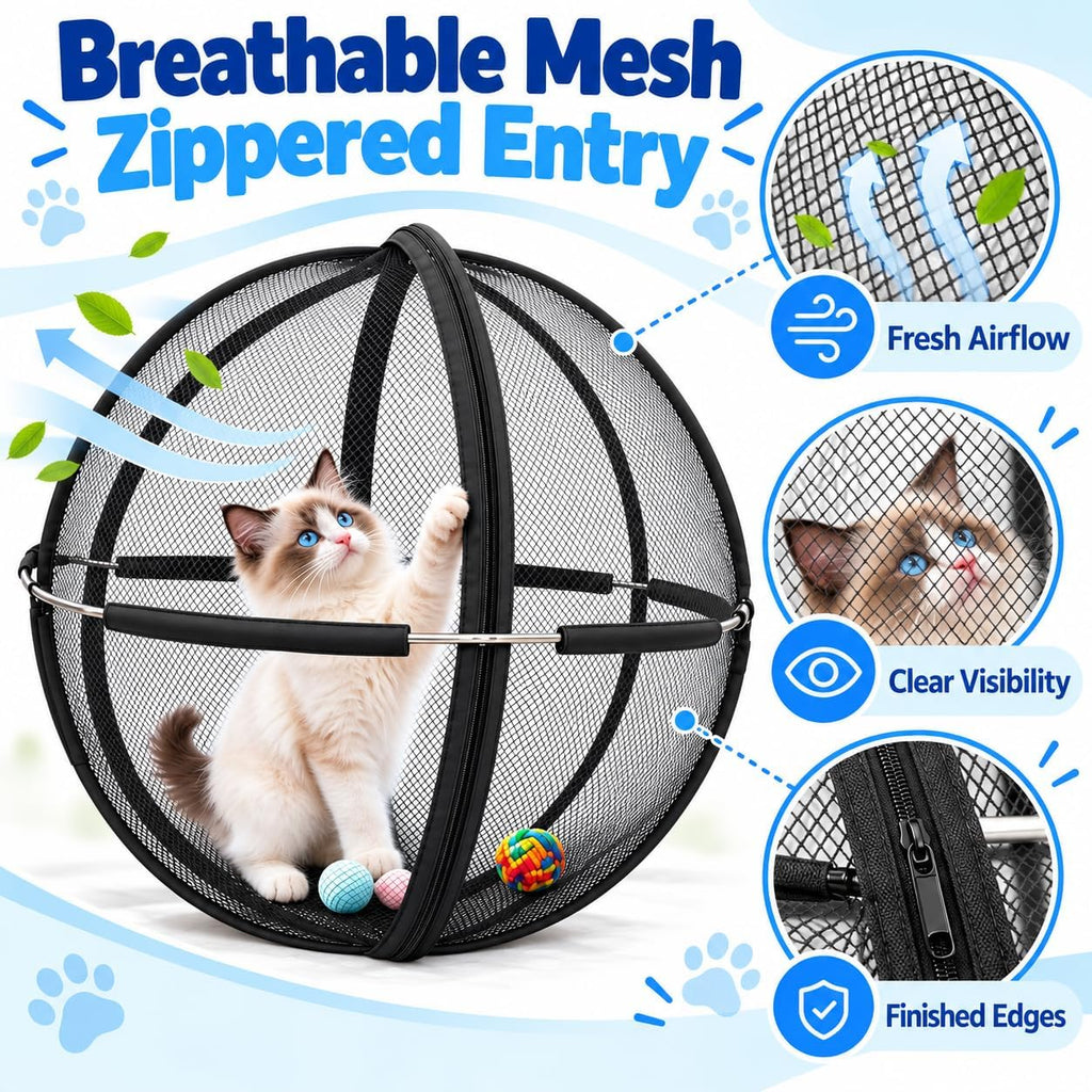 Outdoor Cat Playpen, 27-Inch Pop-Up Mesh Enclosure with Travel Bowl