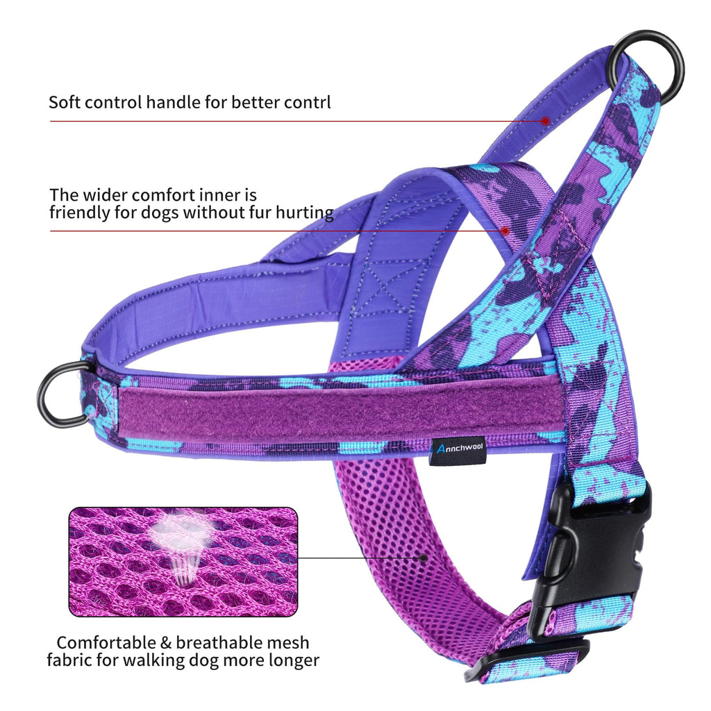 Annchwool No Pull Dog Harness with Padded Handle&Front Clip(CamoPurple,L)