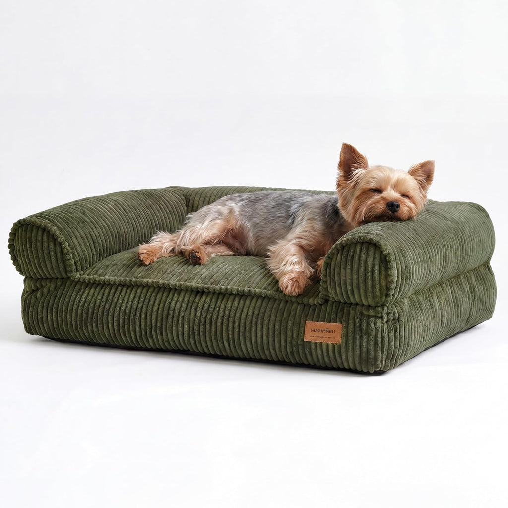 FUKUMARU Dog Couch Bed, Corduroy Cozy Cat Bed, Waterproof, Washable cover