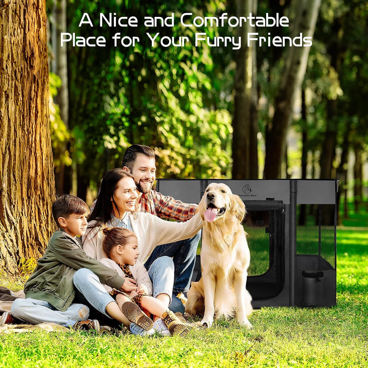 ROMANTIC BEAR Dog Playpen,Foldable Pet Puppy Cat Playpen,L(40"x32"x24")