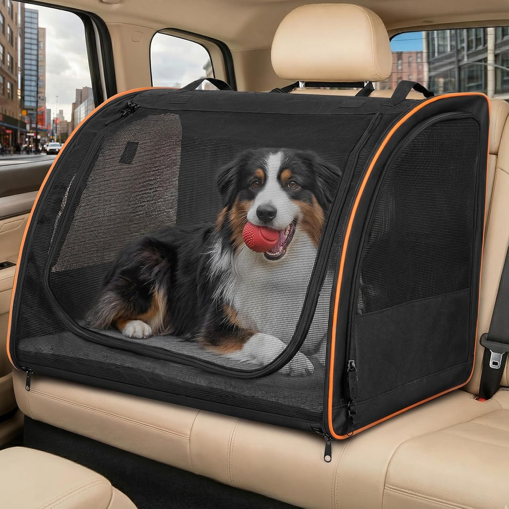 Dog Car Seat, Enclosed Carrier for Pets Travel Safety Dog Crate Soft-Sided Covered Car Kennel Carrier for Backseat for M
