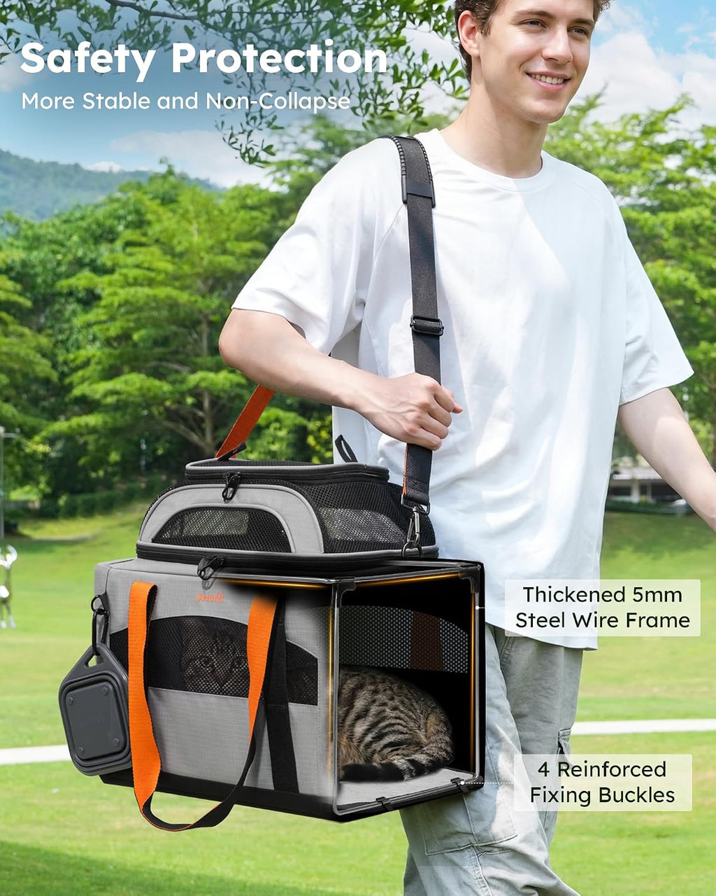 Pecute Cat Carrier,Top Expandable Dog Crate for Travel, Grey
