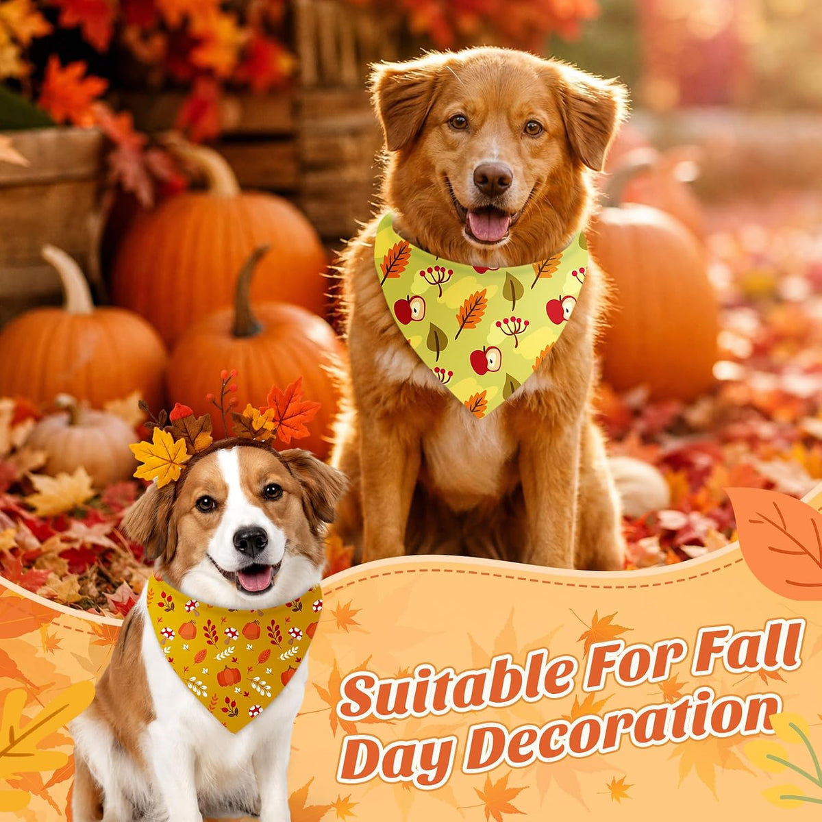Abbylike 100 Pcs Fall Thanksgiving Dog Bandanas Bulk, Leaf Pumpkin Acorn