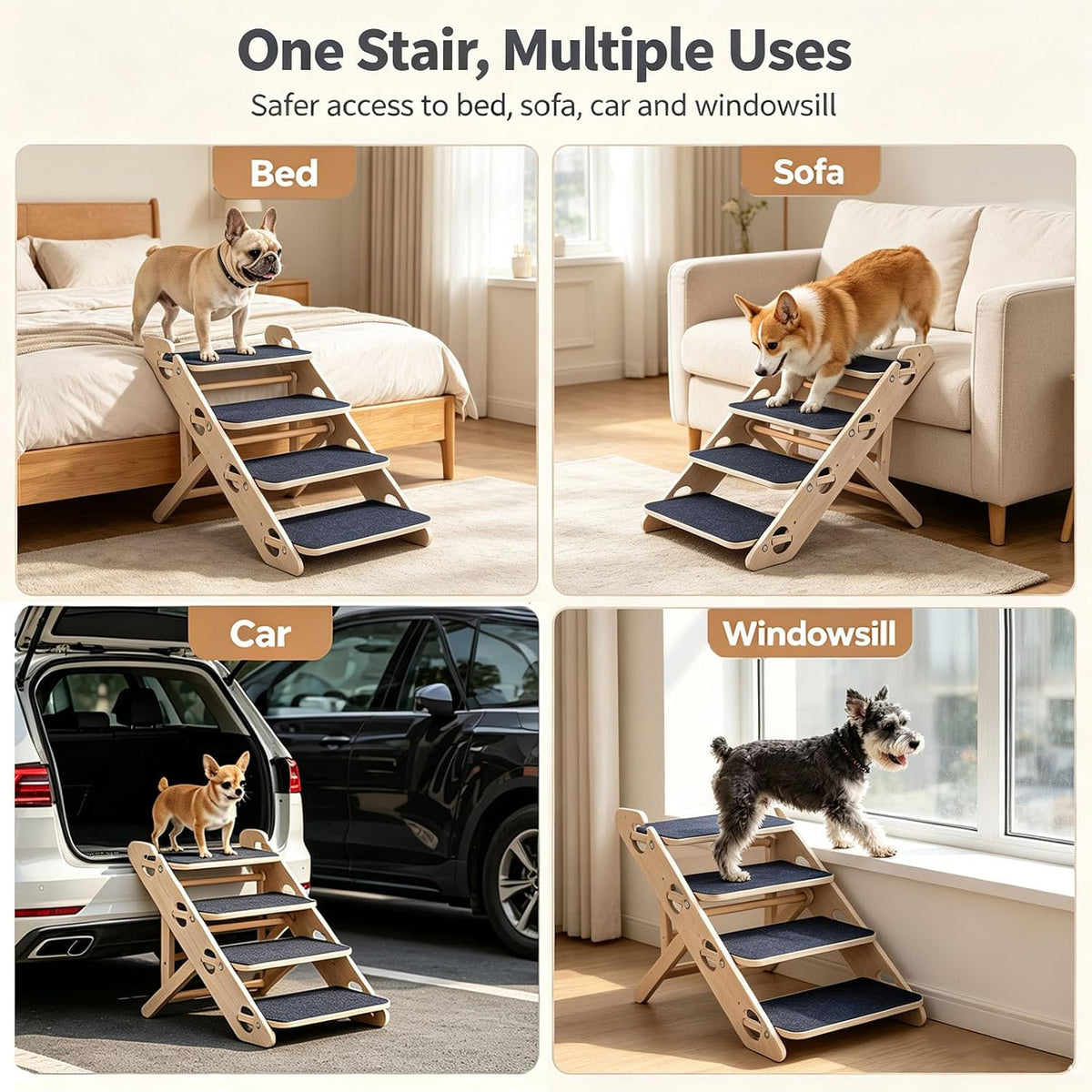 Foldable Dog Stairs for Bed, 4-Step Pet Stairs for Large Dogs