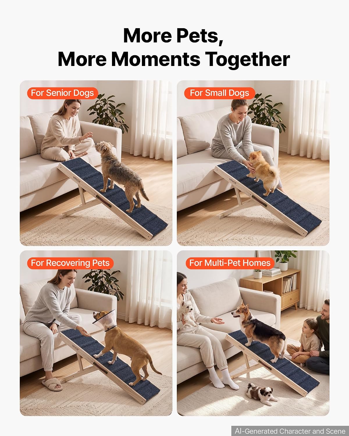 VEVOR Dog Ramp for Bed 13.8"-21.5" 4 Adjustable Height Foldable Pet Ramp