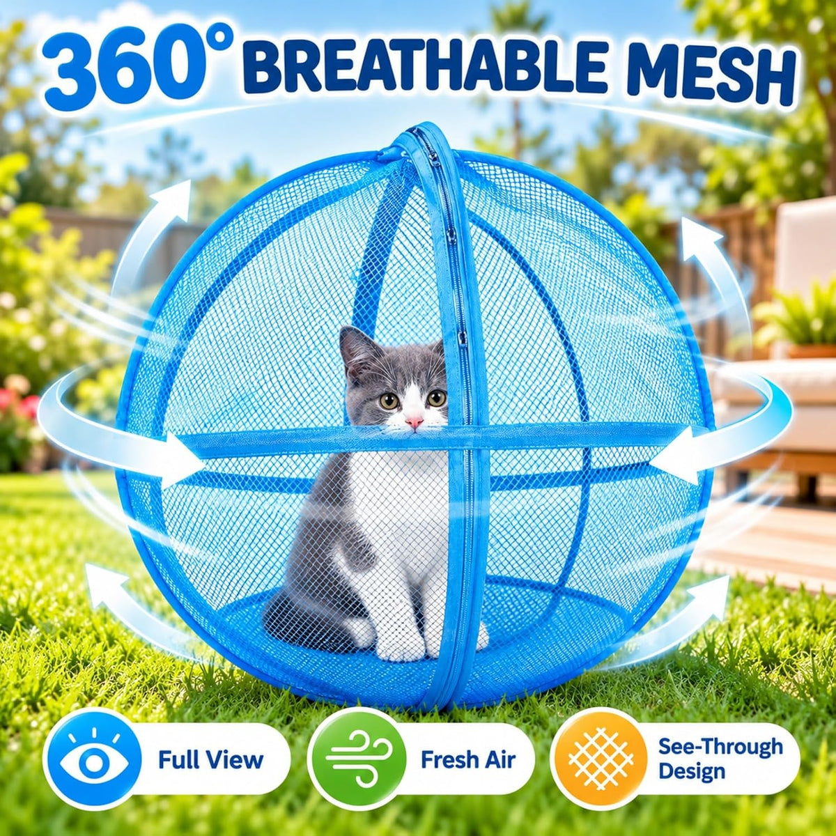 Rolling Cat Playpen, 26.77 Inch Mesh Hamster Ball for Cats, Single Zipper