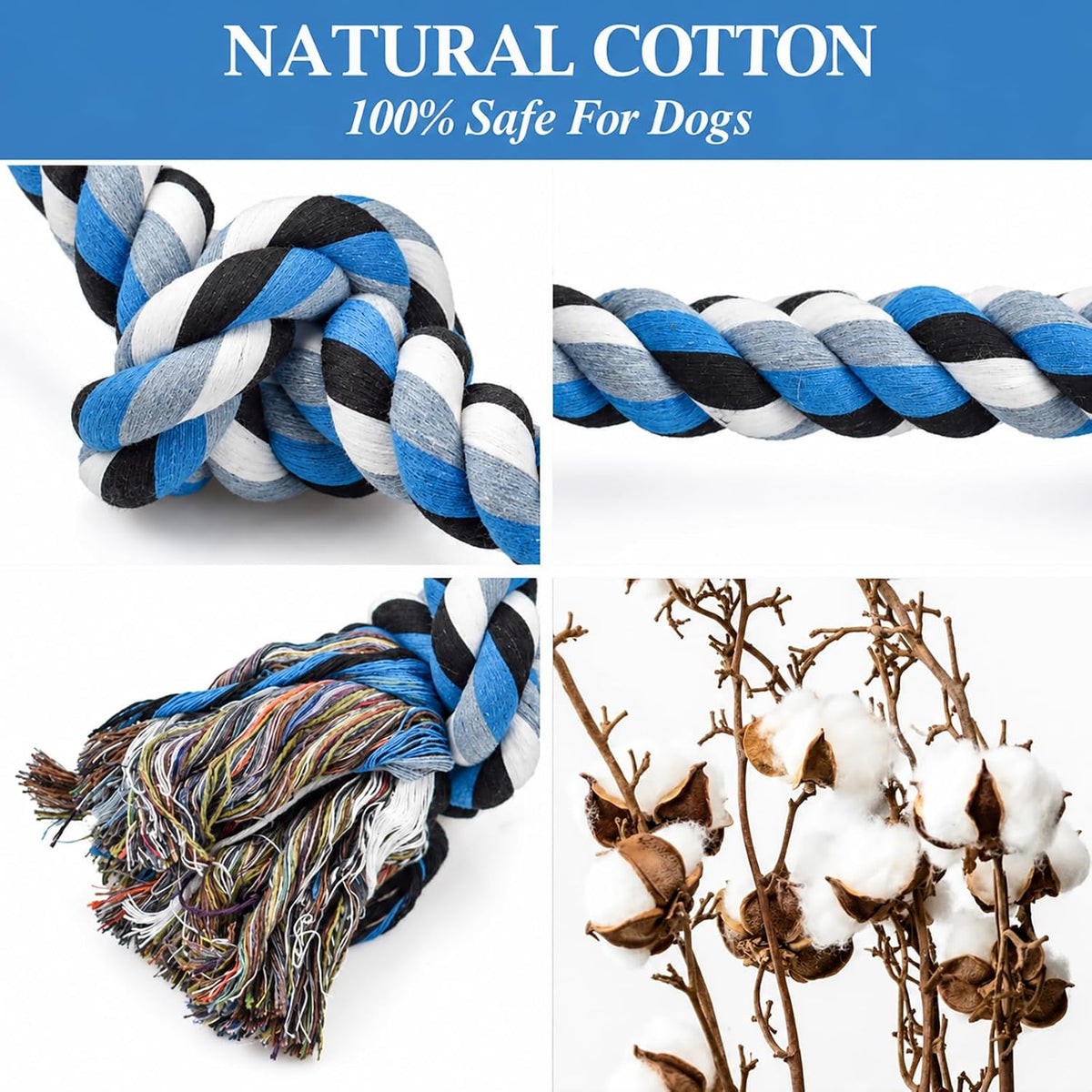 LECHONG Dog Toys for Aggressive Chewers Tough Rope Chew Toys for Large and Medium Dog 3 Feet 5 Knots Indestructible Cott