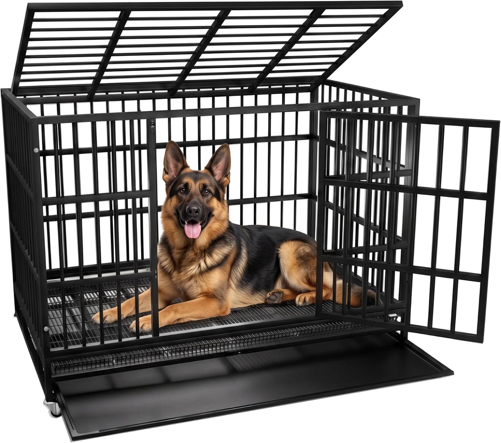 KOKOTANGS 48 Inch Heavy Duty Dog Crate Cage with Wheels, Indestructible and Escape Proof Steel Kennel Indoor for High An