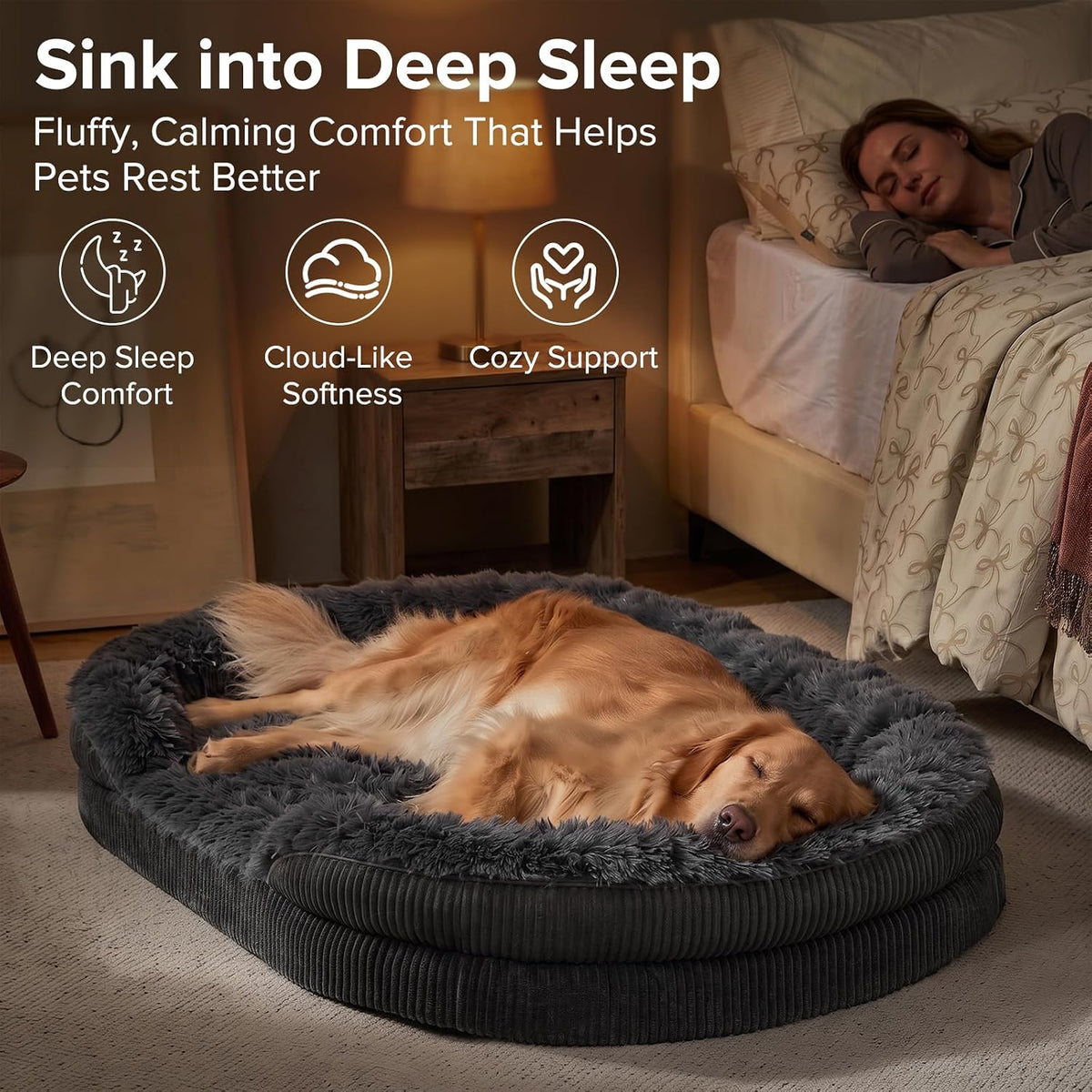 Fluffy Orthopedic Dog Beds Large Sized Dog, XL Egg-Crate Foam Bolster Sofa Bed with Washable Removable Waterproof Cover,